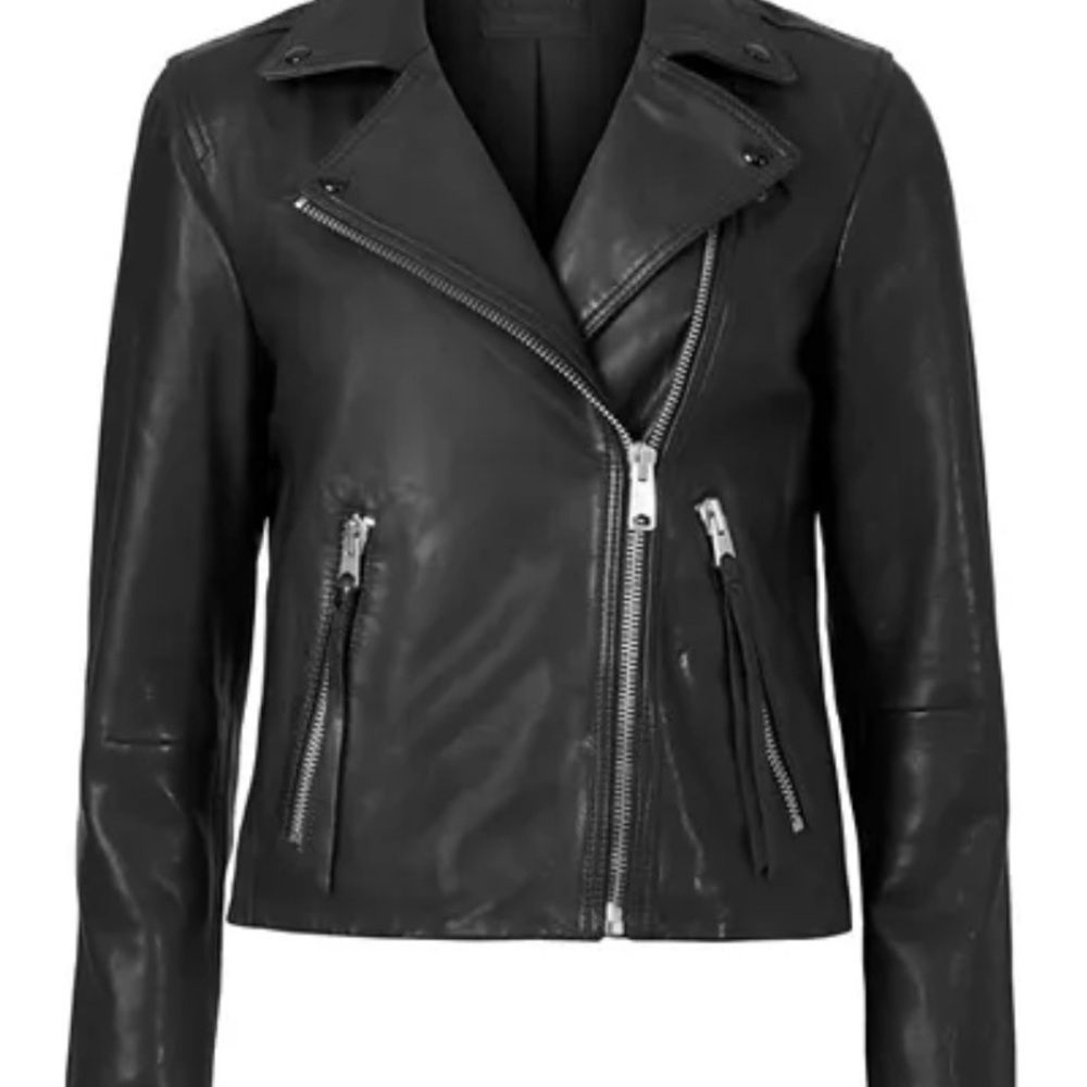 All Saints Dalby Biker Black Lamb Leather Jacket.